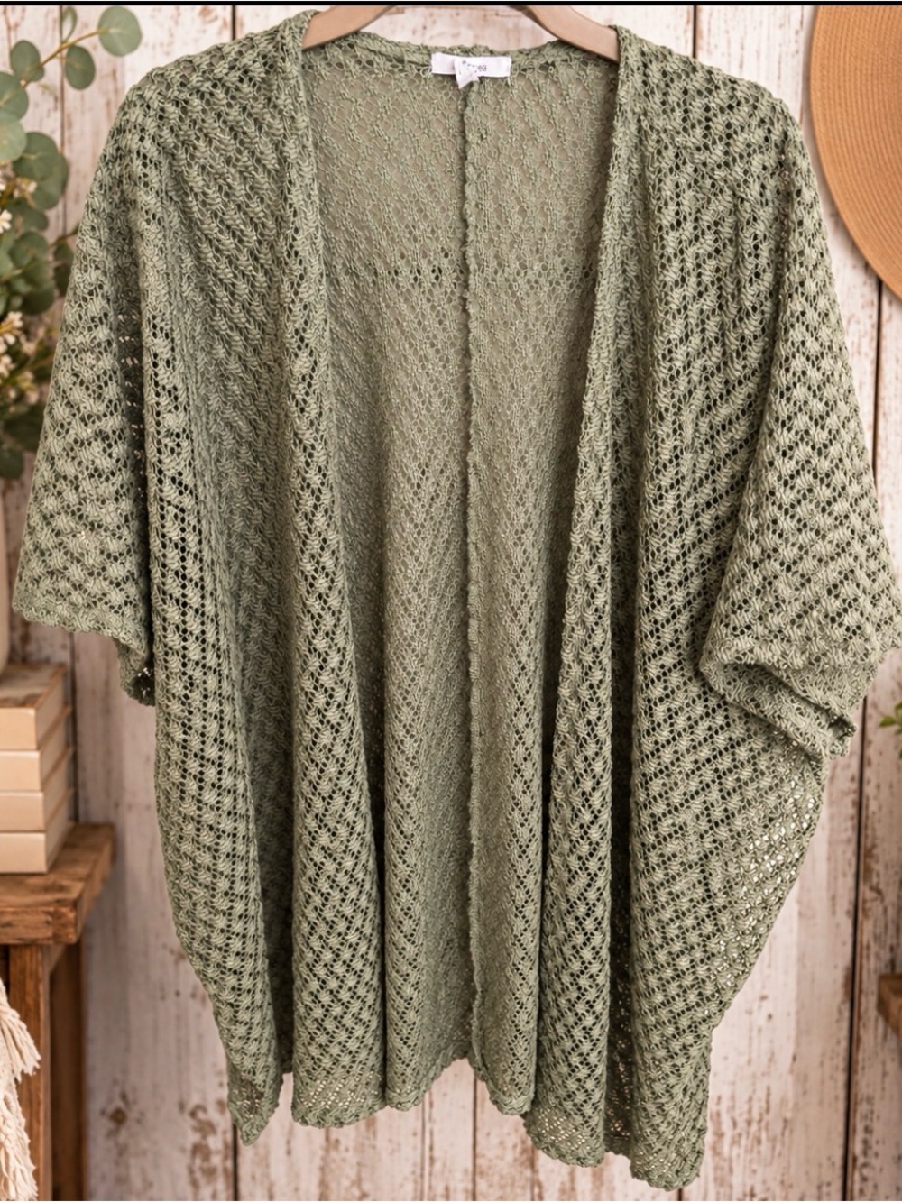 Maurices Olive Open-Knit Draped Cardigan